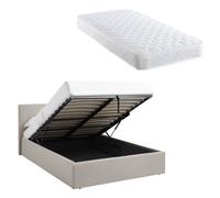 Teddy Boucle 4Ft Small Double Beige Ottoman Storage Bed Gas Lift Up - (L) 203Cm X (W) 138Cm With Bonnell Spring Mattress