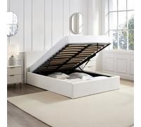 Teddy Boucle 4Ft Small Double Gas Lift Up Ottoman Storage Bedframe (H: 88.5Cm X W: 138Cm X L: 203Cm) (White)