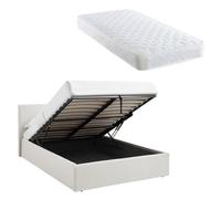 Teddy Boucle 4Ft Small Double White Ottoman Storage Bed Gas Lift Up - (L) 203Cm X (W) 138Cm With Bonnell Spring Mattress