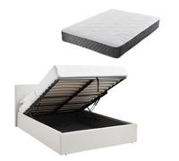 Teddy Boucle 4Ft Small Double White Ottoman Storage Bed Gas Lift Up - (L) 203Cm X (W) 138Cm With Memory Foam & Spring Mattress
