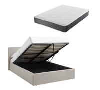 Teddy Boucle 4Ft6 Double Beige Ottoman Storage Bed Gas Lift Up - (L) 203Cm X (W) 153Cm With Memory Foam & Spring Mattress
