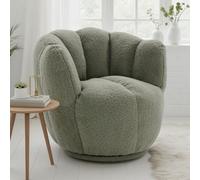 Teddy Boucle Fabric Sage Green Naomi Scalloped Barrel Chair