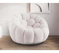 Teddy Boucle Fabric White Atrani Swivel Accent Chair