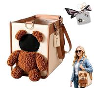 Teddy Carrier Bag, 2-in-1 Multifunctional Pet Carrier Handbag for Small Dogs and Cats Cute Plush Pet Head-Peeking Doll Bag Cute Brown Bear-Shaped Show Pets Shoulder Carrying Bags (S)