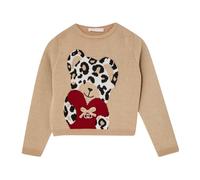 Teddy crew neck Jumper with spotted front motif - unisex - Liu Jo - Kids Knitwear - Beige - 2 Y | 92 CM - Kids 2 Y | 92 CM