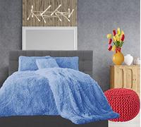 Teddy Cuddles Fleece Duvet Quilt Cover Hug & Snug Bedding Set With Matching Pillowcase Warm and Cosy Denim Blue Bedding Set King 230cm x 220cm Approximately.