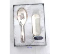 Teddy Design Silver Plated Brush and Comb Set