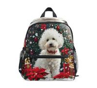 Teddy Dog Poinsettia Toddler Backpack, Boy Backpack Preschool Bag Kindergarten Schoolbag Nursery Travel Bag for Girl
