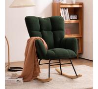Teddy Fabric Modern Rocker with Padded Seat and Metal Base, Tufted Upholstered Comfy Chairs for Outdoor, Indoor, 80x70x95 cm, Dark Green Aosom.UK