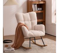 Teddy Fabric Modern Rocker with Padded Seat, Metal Base, Tufted Upholstered Rocking Comfy Chairs for Outdoor, Indoor, 80x70x95 cm, White Aosom.UK