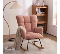 Teddy Fabric Modern Rocker with Padded Seat, Metal Base, Tufted Upholstered Rocking Comfy Chairs for Outdoor, Indoor, 80x70x95 cm, Pink Aosom.UK