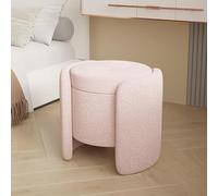 Teddy Fabric Upholstered Ottoman Stool Modern Pink Storage Pouf Footrest for Living Room & Bedroom Stylish Vanity Stool with Lid Soft Touch Design