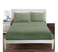 Teddy Fitted Sheet Fleece Only - Plain Thermal Warm Soft Cuddly Fluffy Winter Bedding, 25cm Deep Fitted Bed Sheets, Fur Sherpa Bedsheet (Sage Green, King)