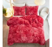 Teddy Fleece Bedding Set, Snuggle Cuddle Hugg Snug Sherpa Duvet Cover with Pillowcase - Super Soft, Fluffy & Warm Thermal Winter Bed Set - Cozy Plush Blanket Feel (Red, Double)