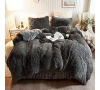 Teddy Fleece Bedding Set, Snuggle Cuddle Hugg Snug Sherpa Duvet Cover with Pillowcase - Super Soft, Fluffy & Warm Thermal Winter Bed Set - Cozy Plush Blanket Feel (Charcoal, double)