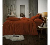Teddy Fleece Brunt Orange SuperKing Duvet Cover Set with Pillow Cases, 100% Polyester Thermal Warm & Cozy Plain Super Soft Bedding Set