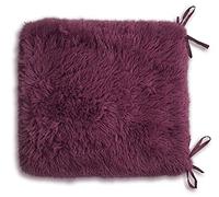 Teddy Fleece Chair Pads SOFT & SNUG Fur With Reversible Plain Sherpa Teddy Fleece Seat pads REMOVABLE Dining Garden Chair Cushion Luxury Super Soft Fluffy Fur Seat Pads With Ties Backs (2, Plum)
