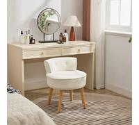 Teddy Fleece Dressing Table Stool with Solid Wood Legs