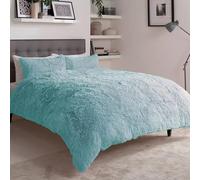 Teddy Fleece Duvet Cover Set Hug & Snug Super Soft Fluffy Comfortable Christmas Bedding (Duck Egg, King)