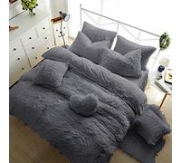 Teddy Fleece Duvet Cover with Pillow Case Thermal Warm Soft Cozy Bedding Bed Set (Silver Grey, King Duvet Cover Inc P/Case)