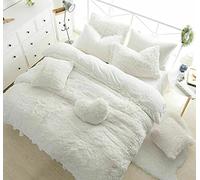 Teddy Fleece Duvet Cover with Pillow Case Thermal Warm Soft Cozy Bedding Bed Set (White, Double Duvet Cover Inc P/Case)