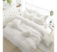 Teddy Fleece Duvet Cover with Pillow Case Thermal Warm Soft Cozy Bedding Bed Set (White, Super king Duvet Cover Inc P/Case)