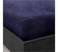 Teddy Fleece Fitted Sheet Bed Sheets Plain Thermal Warm Soft Cuddly Fluffy Bedding (Navy, Double)