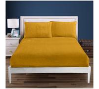 Teddy Fleece Fitted Sheet Single, Super Soft Warm & Comfortable Thermal Fur Bedsheet, Luxury Snuggly and Fluffy Fitted Bed Sheet, Winter Sherpa Fleece Thermal Bedding, Ochre