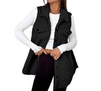 Teddy Fleece Gilet for Women - Long Fuzzy Soft Vest, Longline Bodywarmers Sleeveless Lapel Button Down Waistcoat, Sherpa Fluffy Tops, Ladies Solid Color Lightweight Comfy Cardigans, Winter Warm Coat