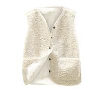Teddy Fleece Gilet for Women - Sleeveless V-neck Button Down Fluffy Waistcoat With Pockets - Soft Winter Faux Suede Bodywarmer Short Vest Coat