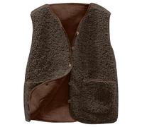 Teddy Fleece Gilet for Women Sleeveless V-neck Button Down Vest Fluffy Coat Solid Color Lightweight Cozy Gilets Ladies Winter Soft Jacket with Pockets Fuzzy Coat Outwear Bodywarmers (#1-Coffee, M)