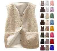 Teddy Fleece Gilet for Women UK Sleeveless V Neck Button Down Vest Sherpa Fluffy Waistcoat with Pockets Solid Lightweight Cozy Outerwear Autumn Winter plush Casual Fuzzy Soft Jacket Body Warmer Coat
