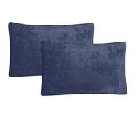 Teddy Fleece Housewife Pillowcase Pair Pack Only Plain Thermal Warm Cosy Super Soft Pillow Cover Luxury Bed Linen - 50cm x 75cm (Navy)
