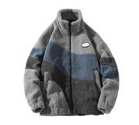 Teddy Fleece Jacket Men Full Zip Plus Size Fleece Coats Double Fleeced Zipper Jackets Long Sleeve Cardigan Coats Lightweight Warm Jacket Stand Collar Sweatshirt Jackets with Pockets