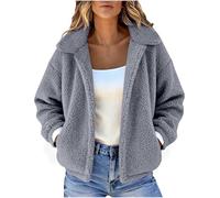 Teddy Fleece Jacket Women Fuzzy Loose Fit Sweatshirt Ladies Lightweight Warm Open Front Cardigan Fluffy Winter Jumper Long Sleeve Lapel Sherpa Jackets Solid Color Outdoor Sport Coat with Pockets