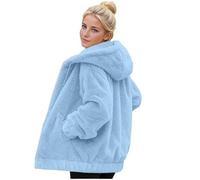 Teddy Fleece Jacket Women Oversized Full Zip Hoodies Plus Size Sherpa Fleece Coats Lightweight Long Sleeve Warm Hooded Sweatshirt Plain Double Sided Velvet Casual Jackets with Drawstring and Pockets