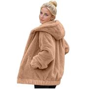 Teddy Fleece Jacket Women Oversized Full Zip Hoodies Plus Size Sherpa Fleece Coats Lightweight Long Sleeve Warm Hooded Sweatshirt Plain Double Sided Velvet Casual Jackets with Drawstring and Pockets