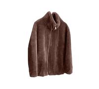 Teddy Fleece Jacket Women Plus Size Sherpa Coats Double Fleece Zipper Long Sleeve Cardigan Warm Stand Collar Sweatshirt Size 20-22 Brown L