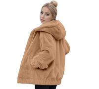Teddy Fleece Jacket Women,Winter Jackets for Women UK Full Zip Fleece Coats Ladies Fall Drawstring Teddy Hooded Cardigan Warm Casual Loose Fuzzy Sherpa Outwear,Ladies Fleece Jackets,Khaki XXL