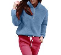 Teddy Fleece Jacket Women's Oversized, Tops Women's Loose Pullover Hilfiger Blouse Loose Hooded Sweatshirt Jacket Comfortable Sprotshit Long Sleeve Knitted Jumper Fit Autumn Jacket with Pockets, blue