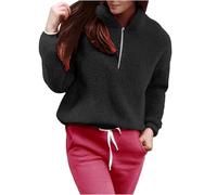 Teddy Fleece Jacket Women's Oversized, Tops Women's Loose Pullover Hilfiger Blouse Loose Hooded Sweatshirt Jacket Comfortable Sprotshit Long Sleeve Knitted Jumper Fit Autumn Jacket with Pockets, black