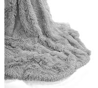 Teddy Fleece Luxury Hug and Snug Cuddles Fluffy Faux Fur Sherpa Reversible Throw Sofa Bed Super Soft Warm and Cosy Blanket Throw Silver 150cm x 200cm Approximate