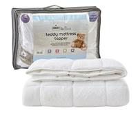 Teddy Fleece Mattress Topper Quilted Mattress Bed Protector Thermal Enhancers Elasticated Corner Straps Super Soft Sherpa Fleece Warm Cosy Thick Fitted Sheet (White, Double)
