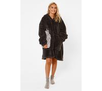 Teddy Fleece Oversized Giant Wearable Hoodie Blanket OHS Charcoal One Size