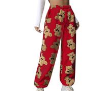 Teddy Fleece Pyjama Bottoms Women UK Clearance Ladies Fluffy Pj Bottoms Cuffed Pajamas Pants Winter Warm Thick Flannel Lounge Pants Fuzzy Sleepwear Pjs Loungewear Trousers with Pockets S-XXL Red