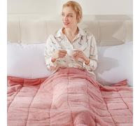 Teddy Fleece Weighted Blanket for Adults Fluffy Quilted Pockets Throw Soft Sherpa Throw Heavy Blanket Winter Sleep Therapy Autism Insomnia Sensory Anxiety Stress Relief Blush Pink, 125 x 150cm - 4kg