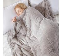 Teddy Fleece Weighted Blanket for Adults Fluffy Quilted Pockets Throw Soft Sherpa Throw Heavy Blanket Winter Sleep Therapy Autism Insomnia Sensory Anxiety Stress Relief Silver Grey, 150 x 200cm - 8kg