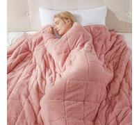 Teddy Fleece Weighted Blanket for Adults Fluffy Quilted Pockets Throw Soft Sherpa Throw Heavy Blanket Winter Sleep Therapy Autism Insomnia Sensory Anxiety Stress Relief Blush Pink, 150 x 200cm - 8kg