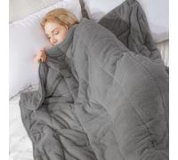 Teddy Fleece Weighted Blanket for Adults Fluffy Quilted Pockets Throw Soft Sherpa Throw Heavy Blanket Winter Sleep Therapy Autism Insomnia Sensory Anxiety Stress Relief Dark Grey, 150 x 200cm - 8kg