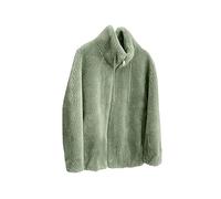 Teddy Fleece Women's Sherpa Plus Size Cardigan Jacket - Full Zip, Long Sleeve, Lightweight, Warm, Stand Collar, Size 20-22, Green, 3XL